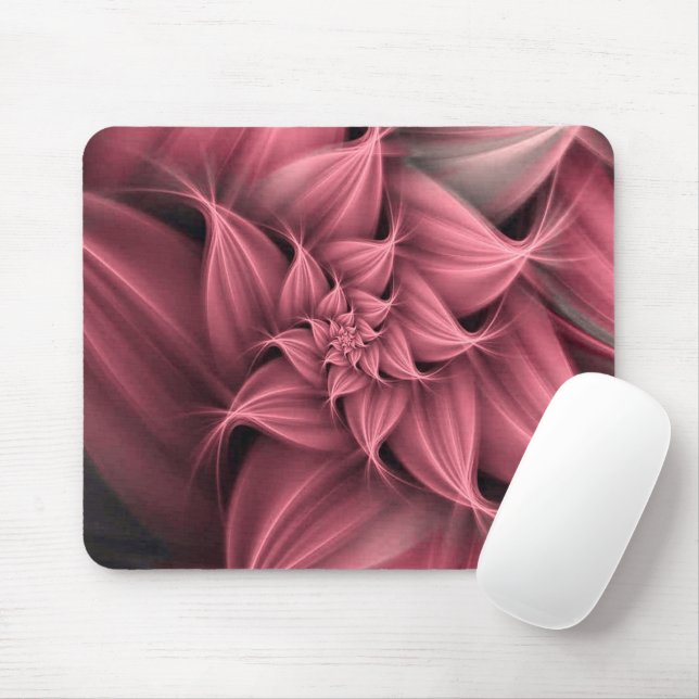 Mousepad Linda Flor Fractal Rosa Coral  (Com mouse)