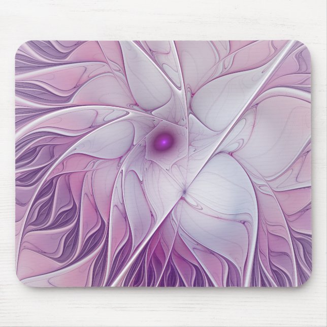 Mousepad Linda Flor Rosa Moderna Abstrato, Arte Fractal (Frente)