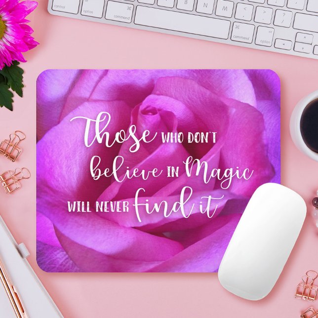 Mousepad Linda Foto Rosa Rosa Rosa Crença em Citação Mágica (Criador carregado)