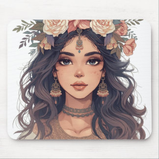 Mousepad Linda Garota Anime Floral – Estética Pastel Suave