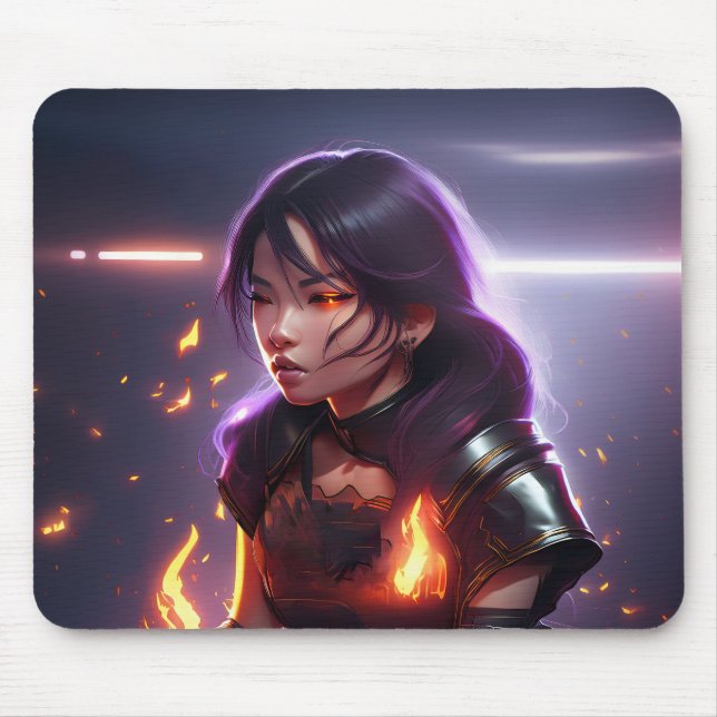 Mousepad Linda Garota Asiática Atira Fogo Dos Olhos (Frente)