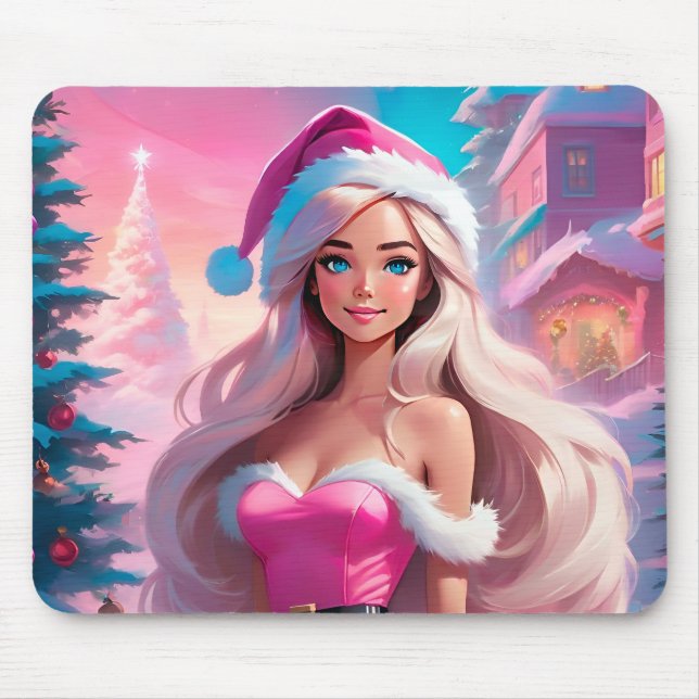 Mousepad Linda garota de Natal rosa 01 (Frente)
