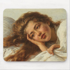 Mousepad Linda garota deitada na cama com cabelo vermelho