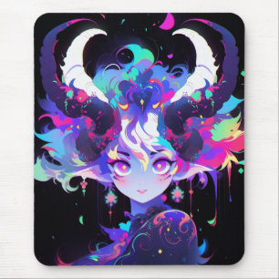 Mousepad Linda Garota Elf de Animação Neon com Cavalos