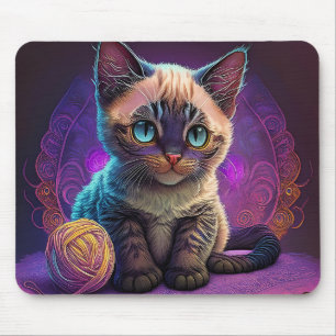 Mousepad Linda Jovem Gatinha Com Bola de Fio