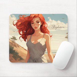 Mousepad Linda Menina De Vermelho Na Praia