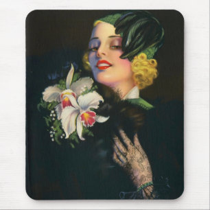 Mousepad linda mulher com orquídeas