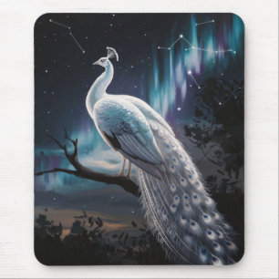 Mousepad Linda Pavão Branco Aurora Borealis Cênico