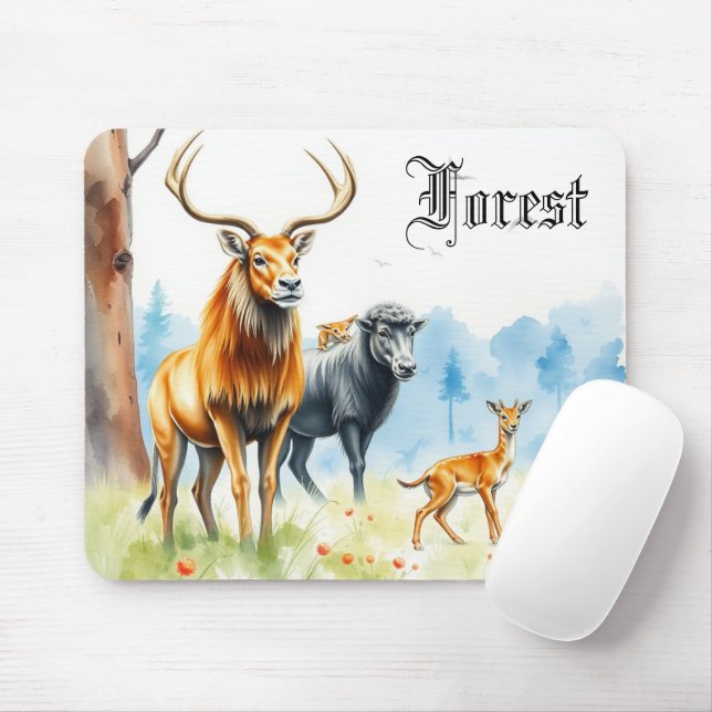 Mousepad Linda pintura de arte selvagem em animais floresta (Com mouse)