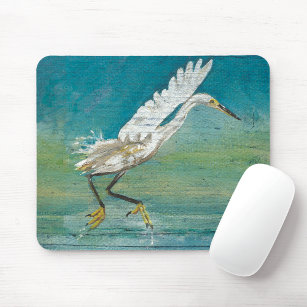 Mousepad Linda pintura de pássaros da orla costeira Egret