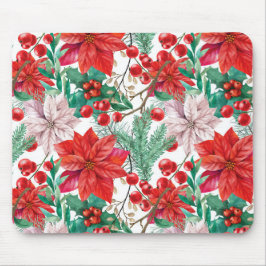 Mousepad Linda poinsettia de Natal vermelha e branca