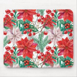 Mousepad Linda poinsettia de Natal vermelha e branca