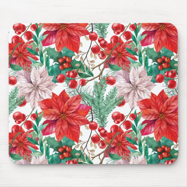 Mousepad Linda poinsettia de Natal vermelha e branca (Frente)