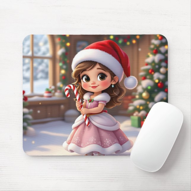 Mousepad Linda princesinha com chapéu de Natal (Com mouse)