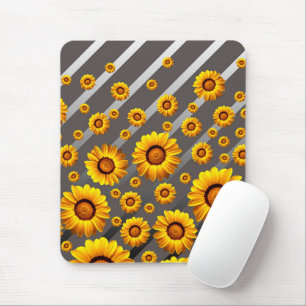 Mousepad Lindas flores amarelas nas cinzas, listras pratead