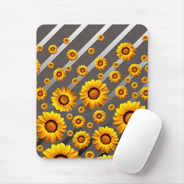 Mousepad Lindas flores amarelas nas cinzas, listras pratead (Com mouse)