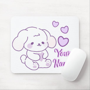 Mousepad Lindo Cachorro Kawaii Pastel Roxo Nome Personaliza
