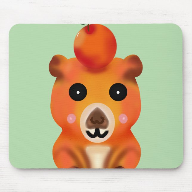 Mousepad Lindo Capivara Fofinho com Laranja | Arte Kawaii d (Frente)