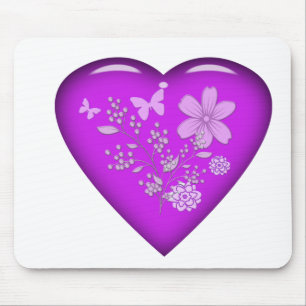 Mousepad Lindo Coração Floral de Vidro
