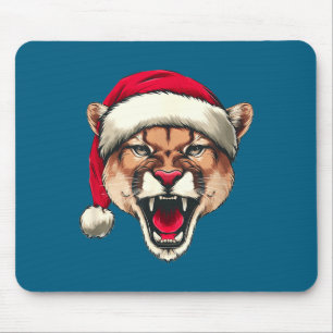 Mousepad Lindo Cougar Com Chapéu de Papai Noel Para Gato de