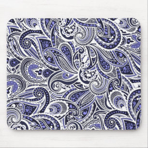 Mousepad Lindo desenho de padrões paisley azuis e brancos