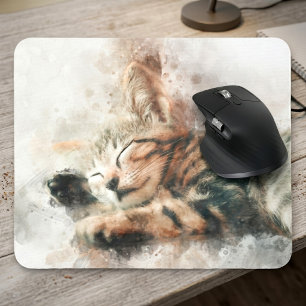 Mousepad Lindo e fofo gatinho dormindo aquarela