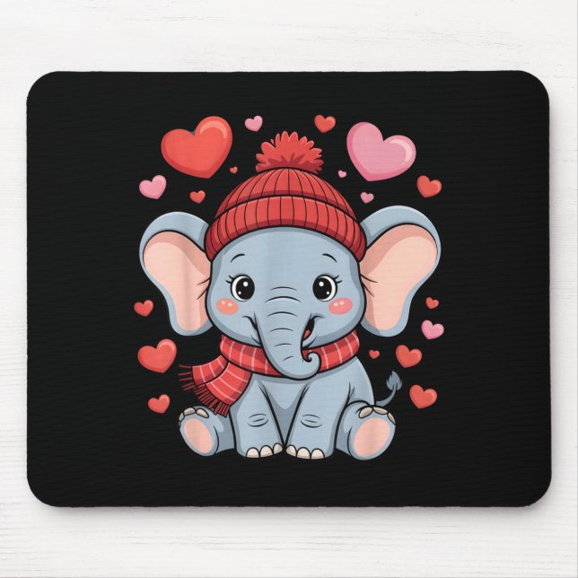 Mousepad Lindo Elefante Dia dos Namorados Corações Cachecol (Frente)