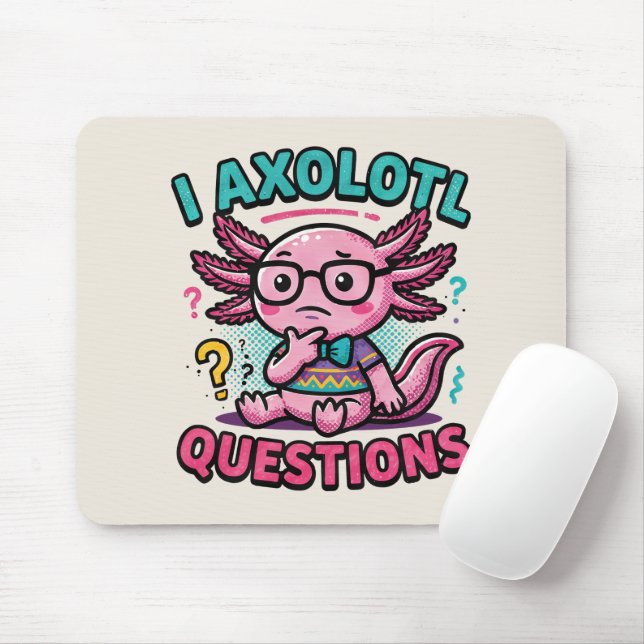 Mousepad Lindo Eu Perguntas de Axolote nerd asteca com ócul (Com mouse)