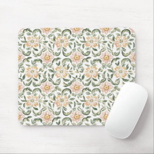 Mousepad Lindo Floral Rosa Bege Folhas Verdes