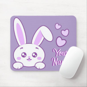 Mousepad Lindo Kawaii Pastel Roxo Bunny Peeky Nome Personal