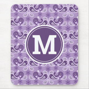 Mousepad Lindo Monograma de Paisley Roxo e Branco Chic Retr