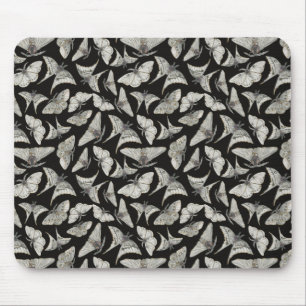 Mousepad Lindo Padrão de Mariposa Bege Preta