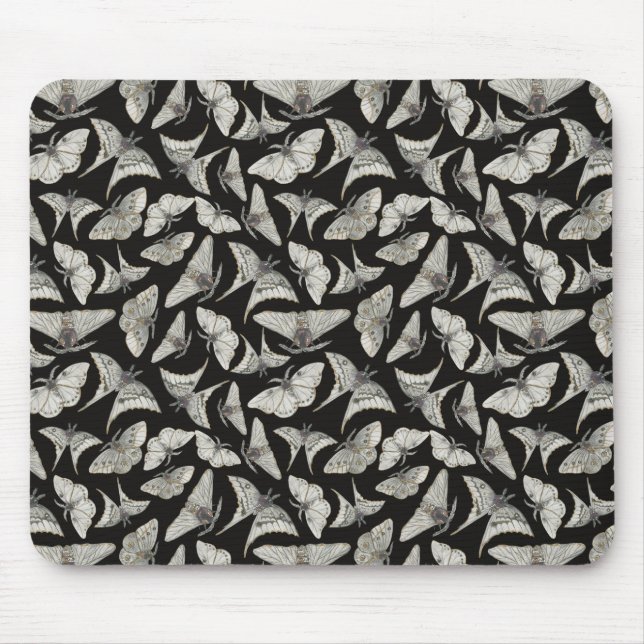 Mousepad Lindo Padrão de Mariposa Bege Preta (Frente)