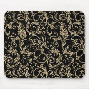 Mousepad Lindo padrão floral preto marrom vintage