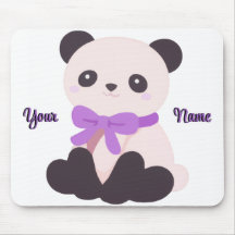 Lindo Panda Sentado Kawaii com Laço Roxo Personali