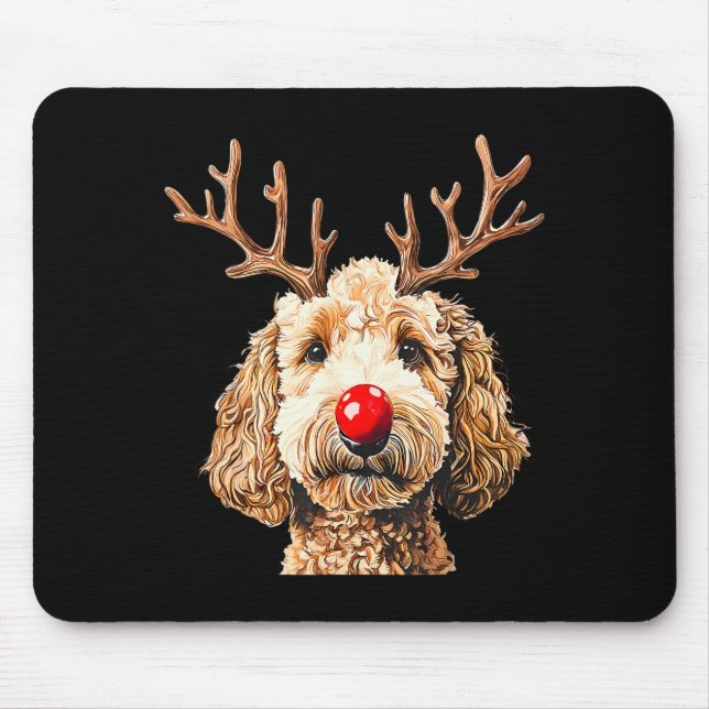 Mousepad Lindo Papai Noel Rena Fun Goldendoodle Natal T (Frente)