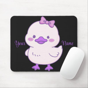 Mousepad Lindo Pato Sentado Kawaii Laço Roxo Personalizado