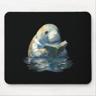 Mousepad Lindo peixe-boi lendo livro Maníaco por livros Lei
