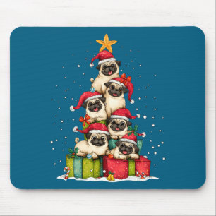 Mousepad Lindo Pug Le Cachorro Árvore de Natal Xmas Chapéu 