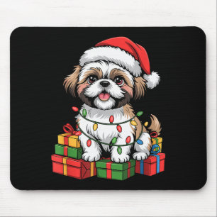 Mousepad Lindo Shih Tzu Chapéu de Papai Noel Natal Xmas Ama