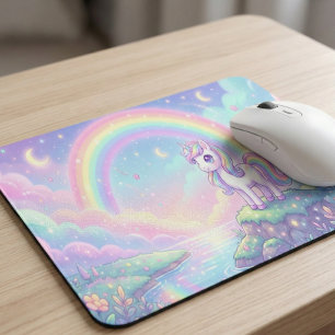 Mousepad Lindo Unicórnio Kawaii Arco-íris Pastel Mágico