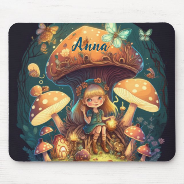 Mousepad Lindos elfos brincam sob cogumelos (Frente)