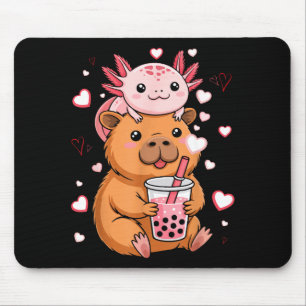 Mousepad Lindos Kawaii Axolotl Capivara Chá com Bolhas Meni