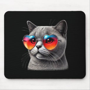 Mousepad Lindos Óculos de Sol de Coração de Gato do Dia dos