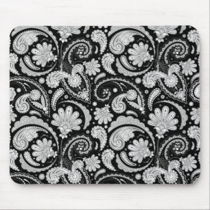 Mousepad Lindos padrões de paisley preto e branco vintage