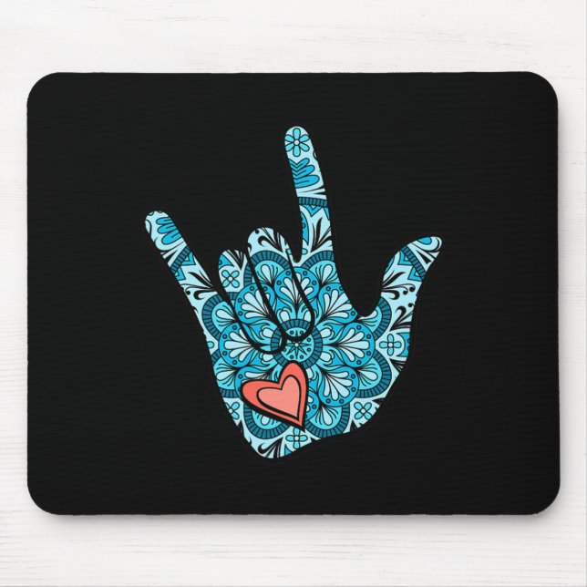 Mousepad Linguagem de Sinal ASL Eu Amo Você Gesture Coração (Frente)