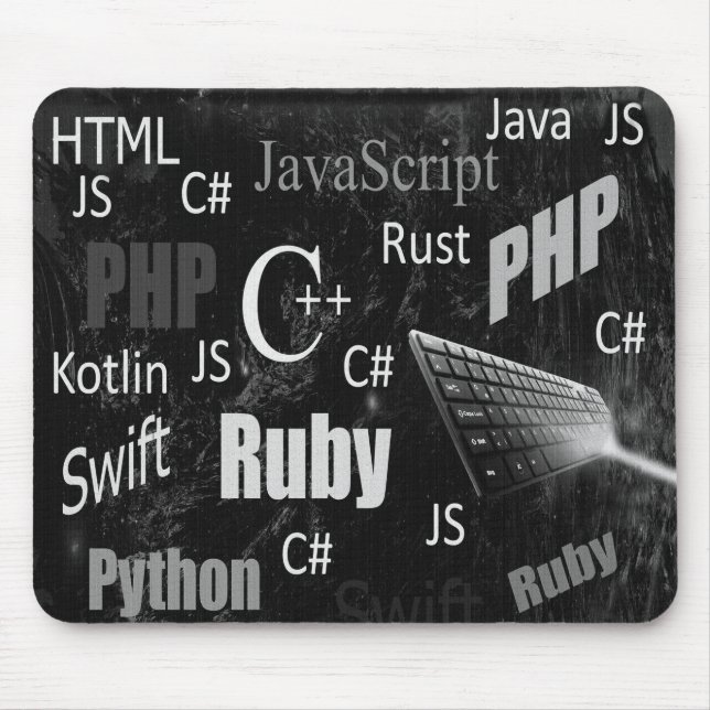 Mousepad Linguagens de programação preto e branco (Frente)