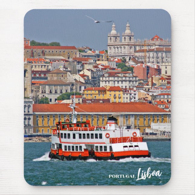 Mousepad Linha do horizonte de Lisboa com o velho ferry no  (Frente)
