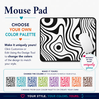 Mousepad Linhas Abstratas Onduladas em Preto e Branco Moder