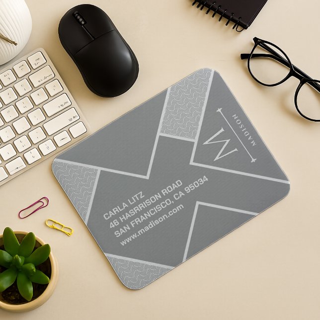 Mousepad Linhas Curvas de Onda Geométrica Negra e Cinza Mod (Criador carregado)